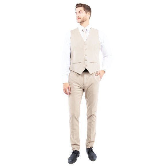 4-Way Stretch 3-Piece Men's Suit, Tan - Picture 3 of 7